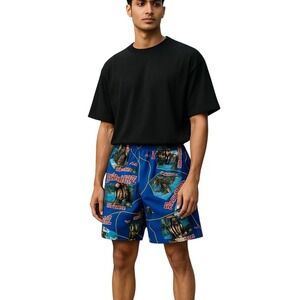 Vintage 90s Bear Whiz‎ Beer Graphic Novelty Party Shorts Blue Made USA Men's M